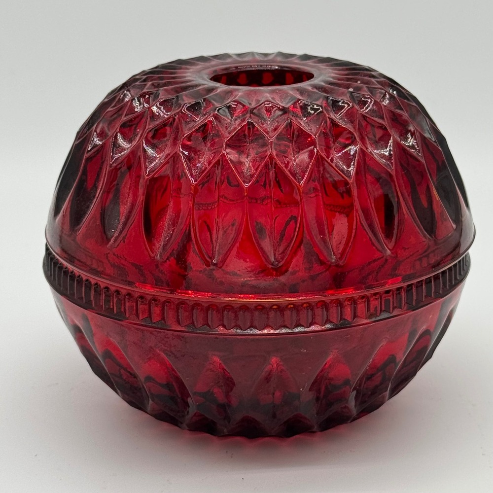 Vtg Indiana Glass Mount Vernon Fairy Lamp Ruby Red Flash Diamond Point As Is